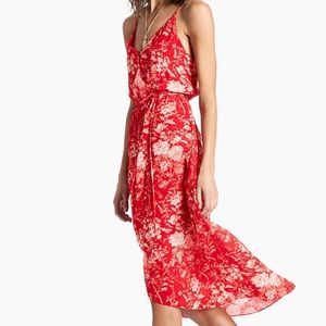 Red with white floral high low dress